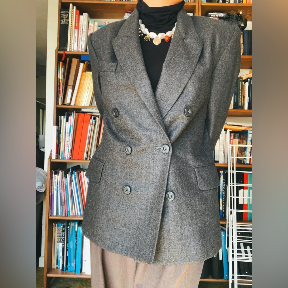 Vintage JH Collectibles Charcoal Wool Blazer | Double Breasted | Shoulder Pads